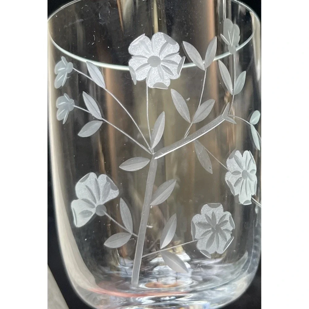 Vintage Etched Frosted Crystal Stemmed Wine Goblet Glass 3